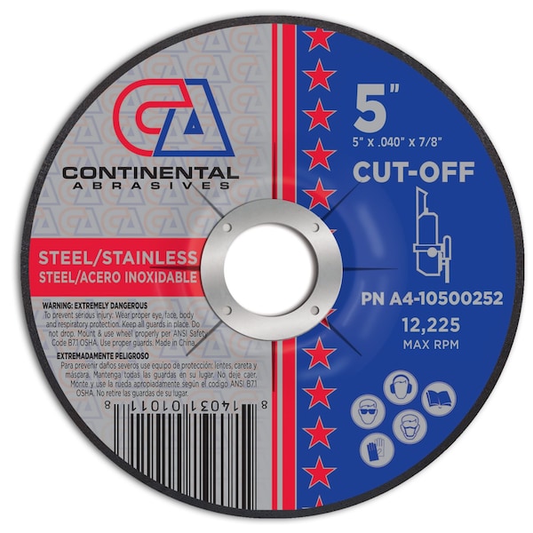 Continental Abrasives 5" x .040" x 7/8" Signature T27 Depressed Center Premium Thin Cut-Off Wheel A4-10500252 - main